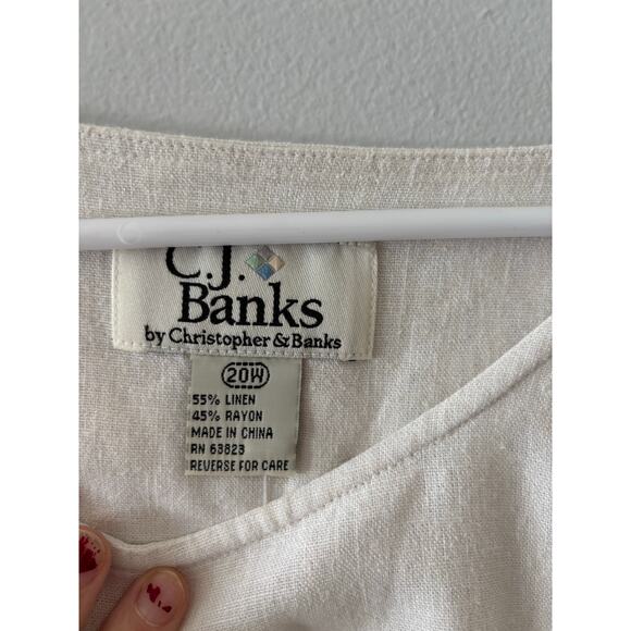 Vintage CJ Banks Womens Embroidered Linen Top 20W Ivory Coastal Beachy Lagenlook - Picture 3 of 7